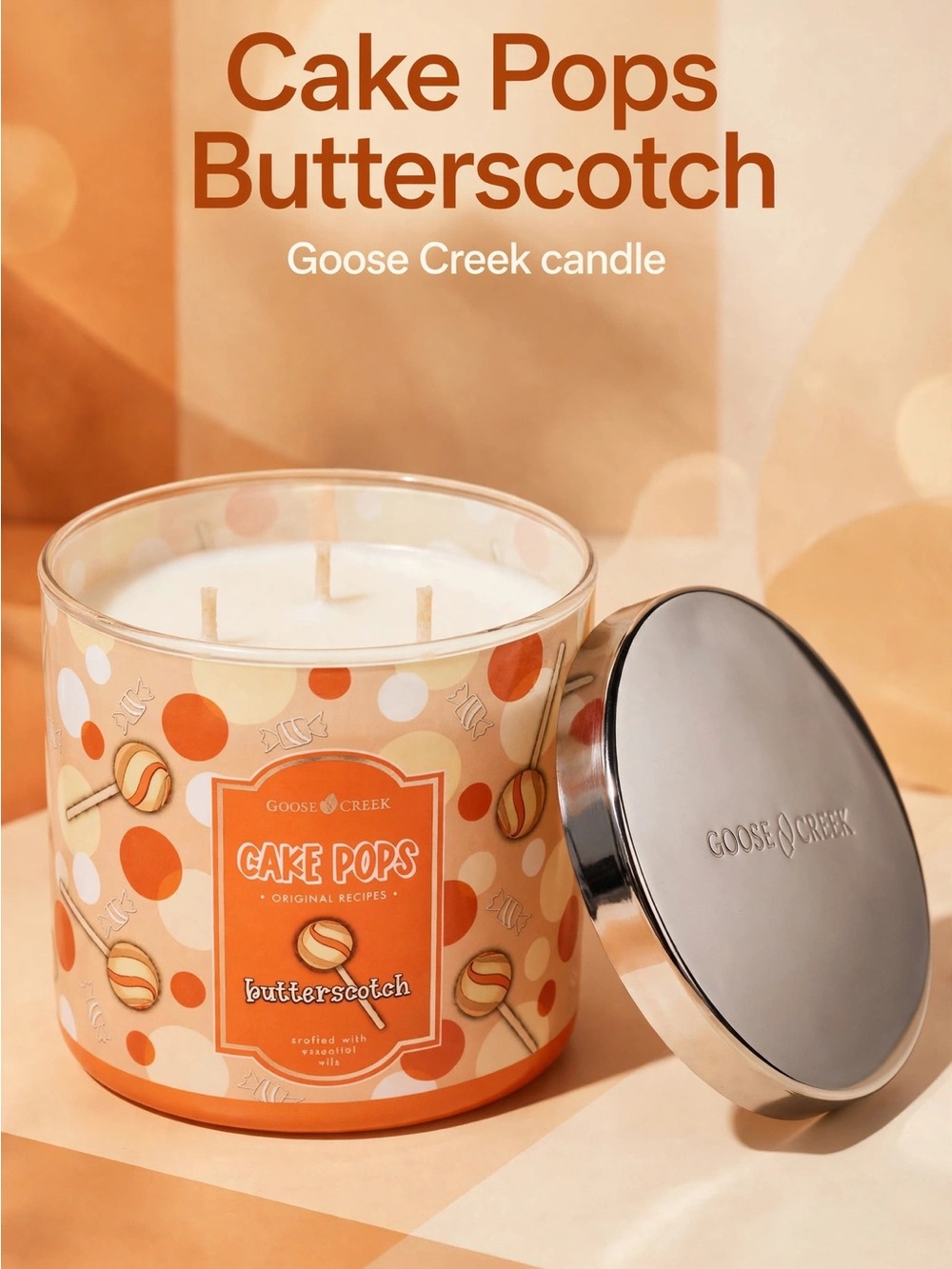 Goose Creek Cake Pops Butterscotch Scented Candle - Orange 3 wick